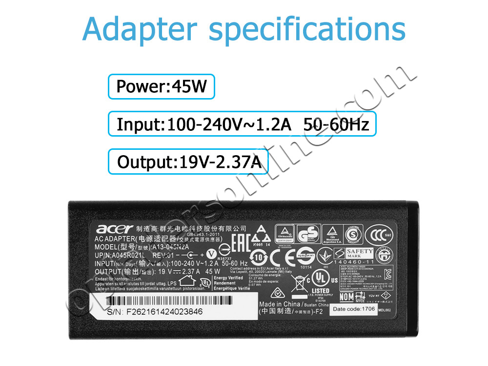 Origineel 45W Delta ADP-45HE B Adapter Voeding Oplader + Koord