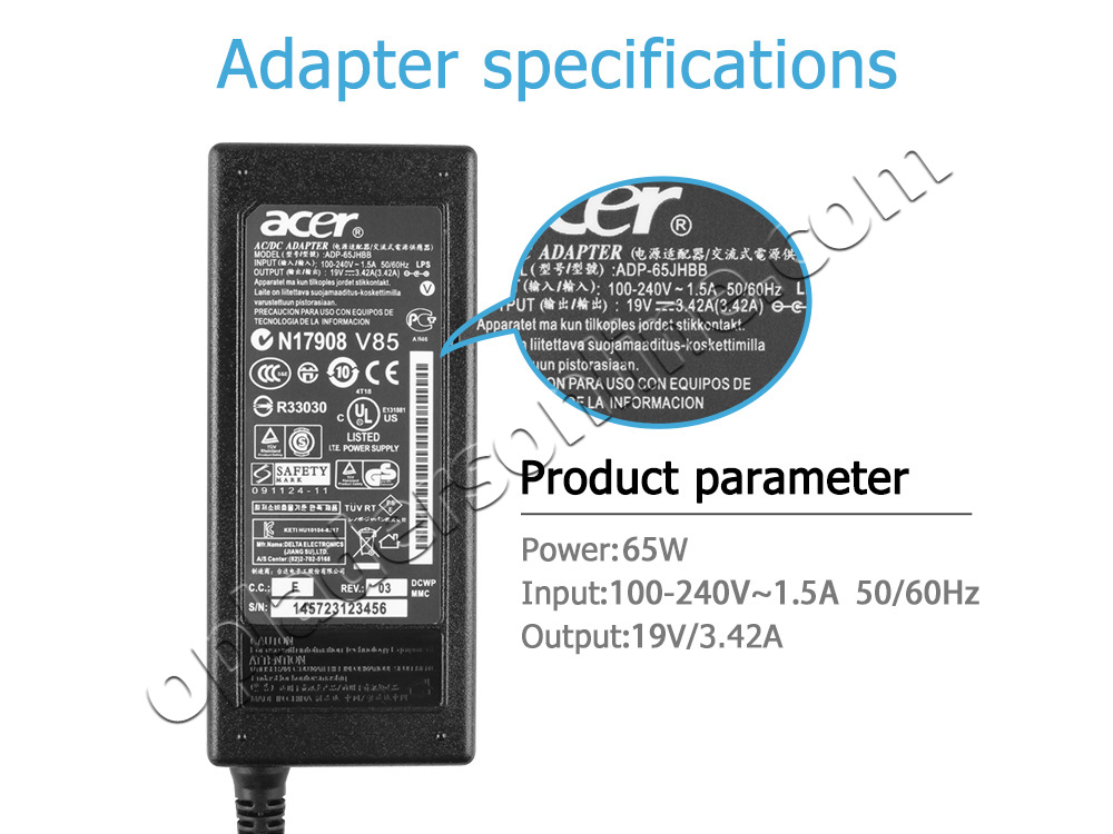 Origineel 65W Acer PA-1650-86AW Adapter Voeding Oplader