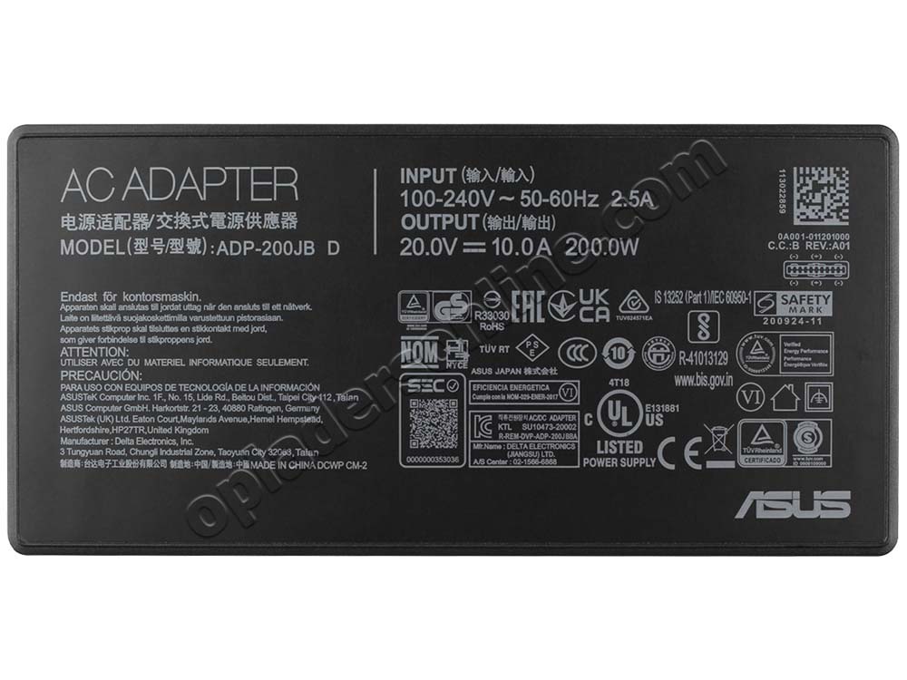 Origineel 200W Asus ProArt P16 H7606 Rectangle Conn AC Adapter Voeding Oplader + Koord