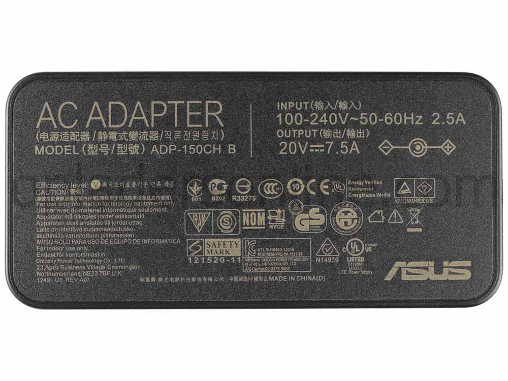 150W Asus 0A001-00081700 Adapter Voeding Oplader + Koord