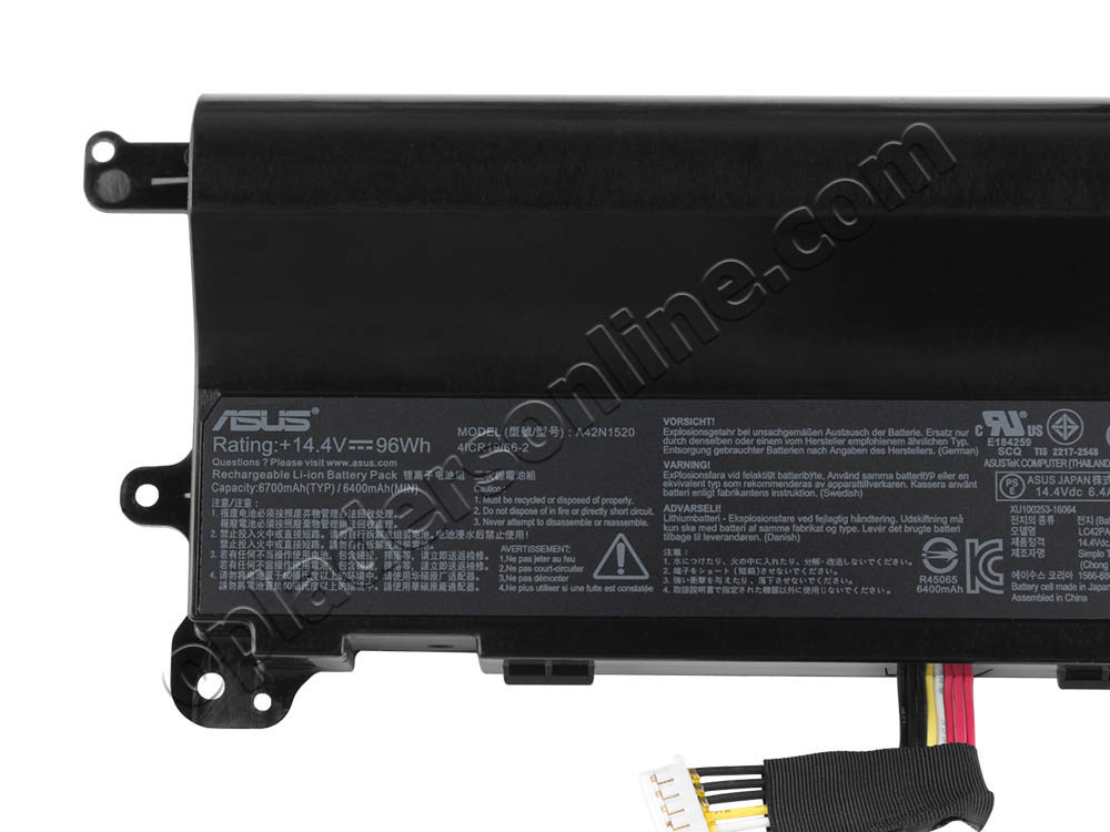 96Wh 6400mAh 8-Cellen Asus GFX72VM GFX72VS Accu Batterij