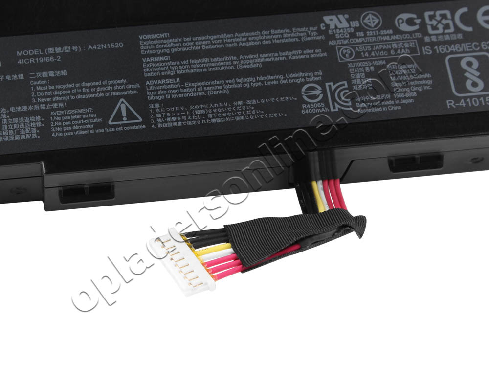 96Wh 6400mAh 8-Cellen Asus GFX72VM GFX72VS Accu Batterij