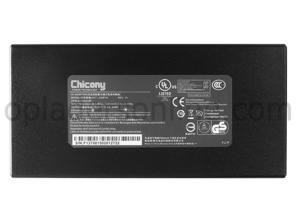 230W Chicony A230A029P A17-230P1A Adapter Voeding Oplader + Koord