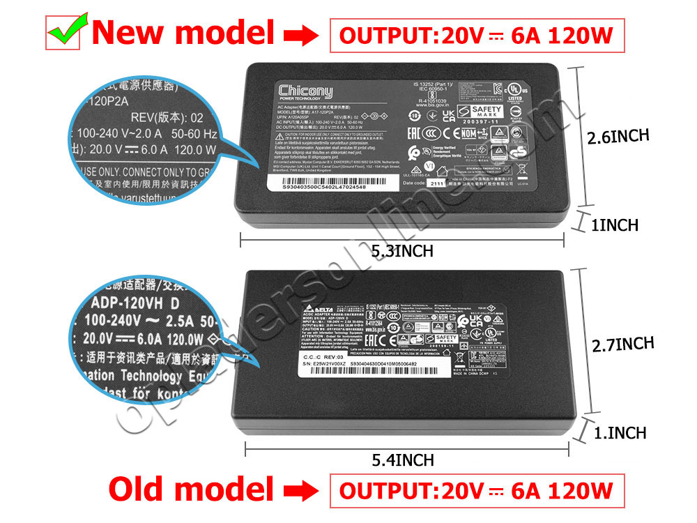 Origineel 120W Chicony A120A055P A17-120P2AAdapter Voeding Oplader + Koord
