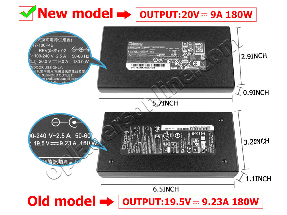 180W Clevo N950TC N950TD N957TC N957TD Adapter Voeding Oplader + Koord