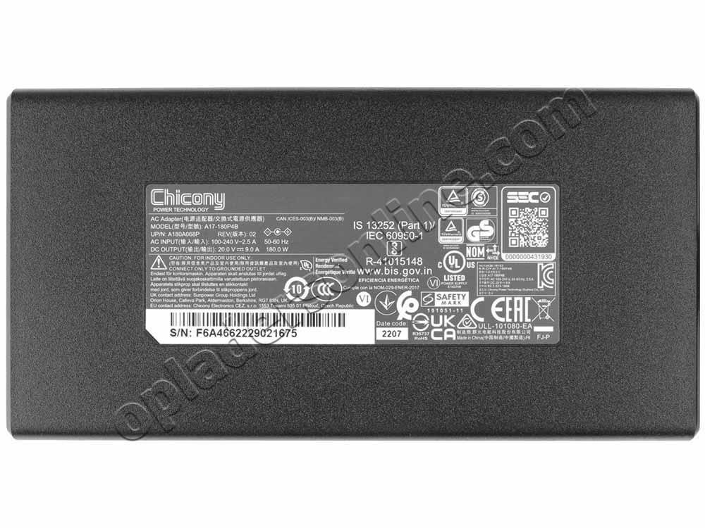180W Clevo N950TC N950TD N957TC N957TD Adapter Voeding Oplader + Koord