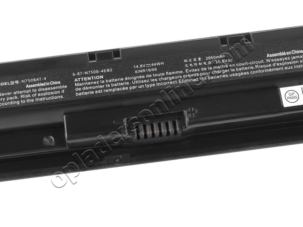 Clevo N750WG N750WL N751BU Accu Batterij 2950mAh 44Wh 4 Cellen