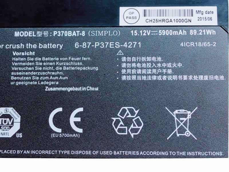 Originele 5900mAh 89.21Wh 8-Cellen Sager NP9390-S NP9380-S Accu Batterij