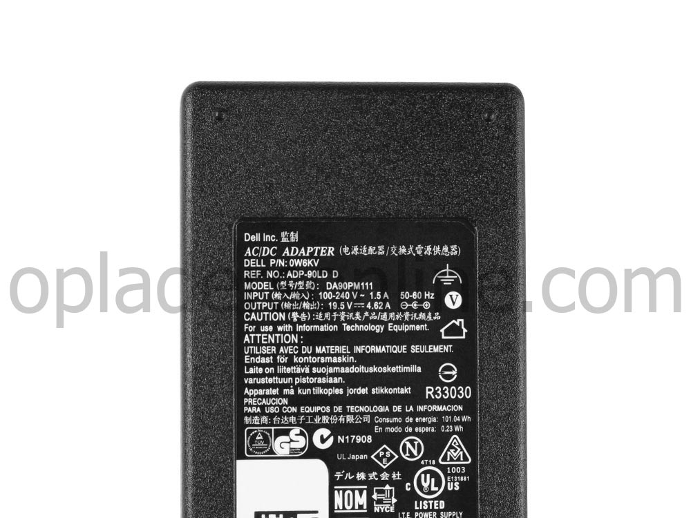 90W Dell Inspiron 16 Plus 7610 Oplader Adapter + Koord