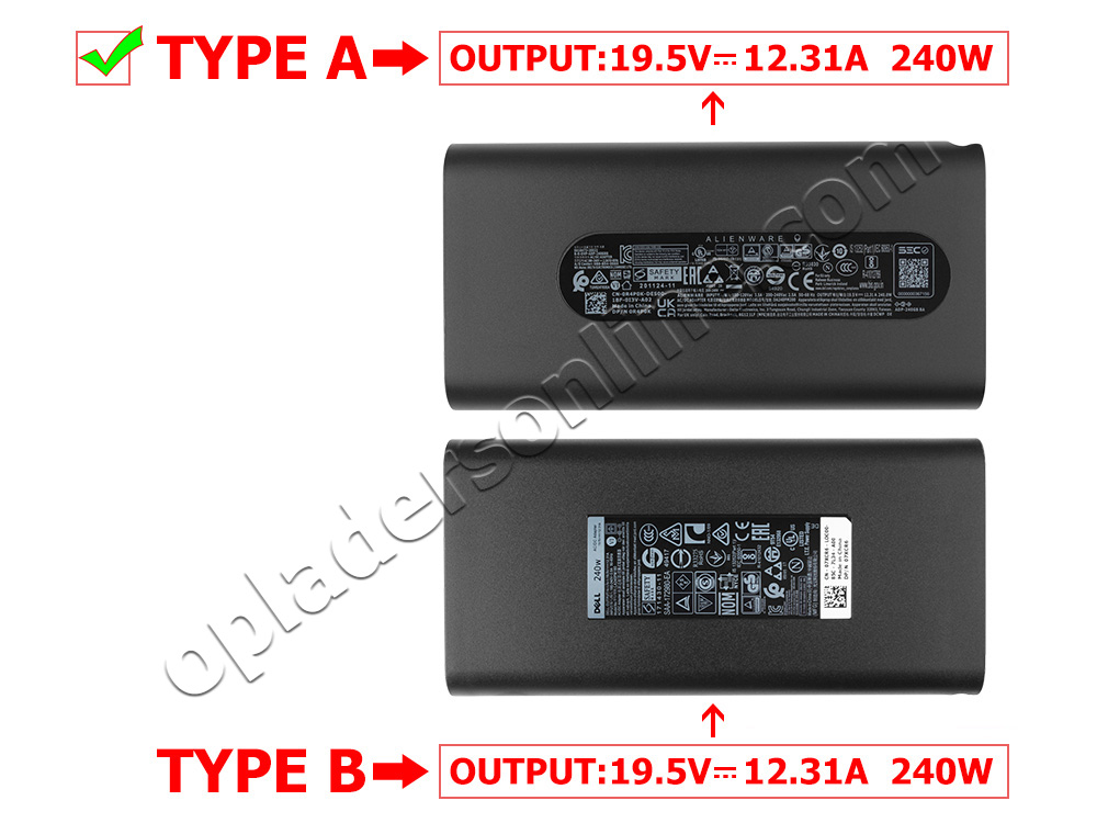 Origineel 240W Dell 0FWCR 0FWCRC GaN Adapter Voeding Oplader + Koord
