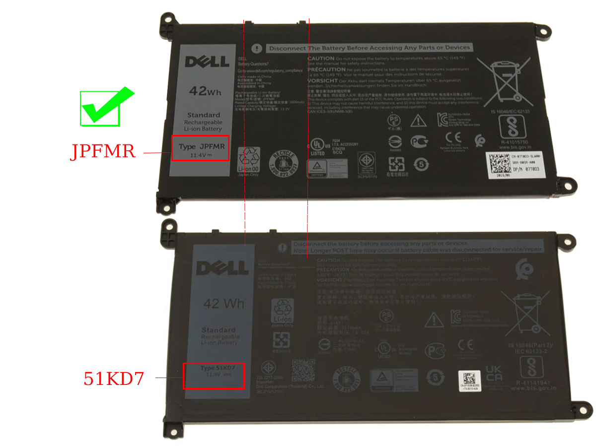 42Wh 3 Cellen Dell Chromebook 3100 2-in-1 P30T P30T001 Accu Batterij
