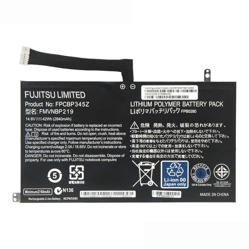 Originele Fujitsu FMVNBP219 FPB0280 Accu Batterij 2840mAh 42Wh 4 Cellen