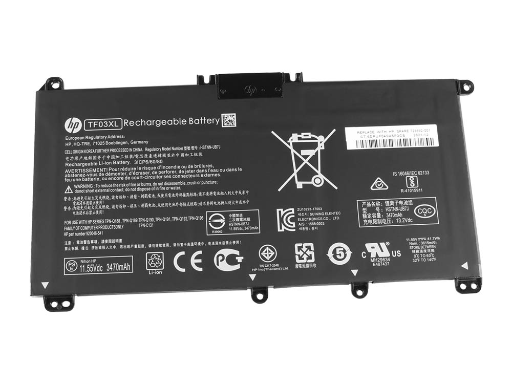 3630mAh/41.9Wh/3-Cellen HP TF03XL HSTNN-LB7X HSTNN-LB7J Batterij