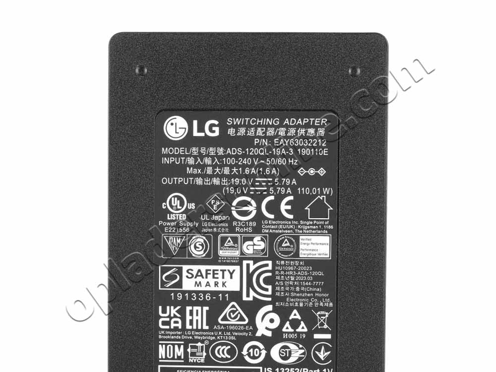110W LG 32GK850G-B Monitor Adapter Voeding Oplader + Koord