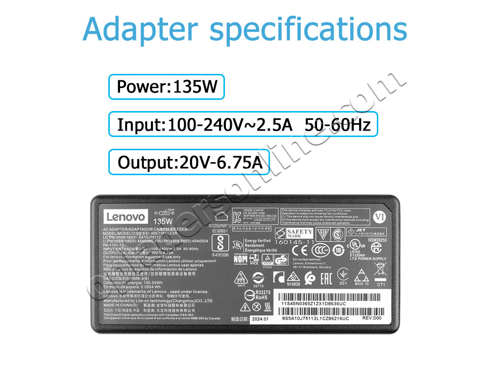 135W Lenovo Ideapad L340-17IRH 81LL003TRK Adapter Voeding Oplader
