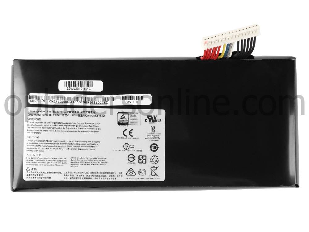7500mAh MSI GT72 Dominator Pro 2PE-009US 2PE-072UK Accu Batterij