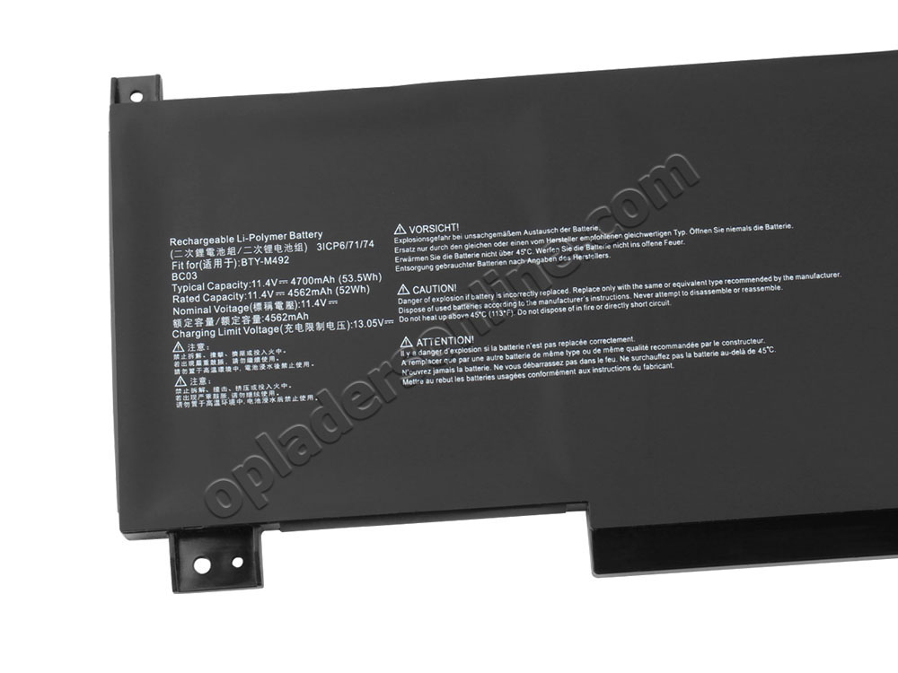Accu Batterij MSI 9S7-16V611-036 4700mAh 53.5Wh