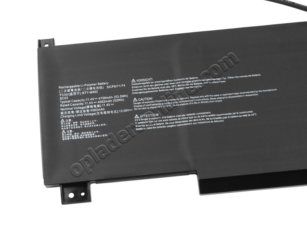 Originele MSI Pulse GL76 12UEK MS-17L3 Accu Batterij 4700mAh 53.5Wh 3 Cellen