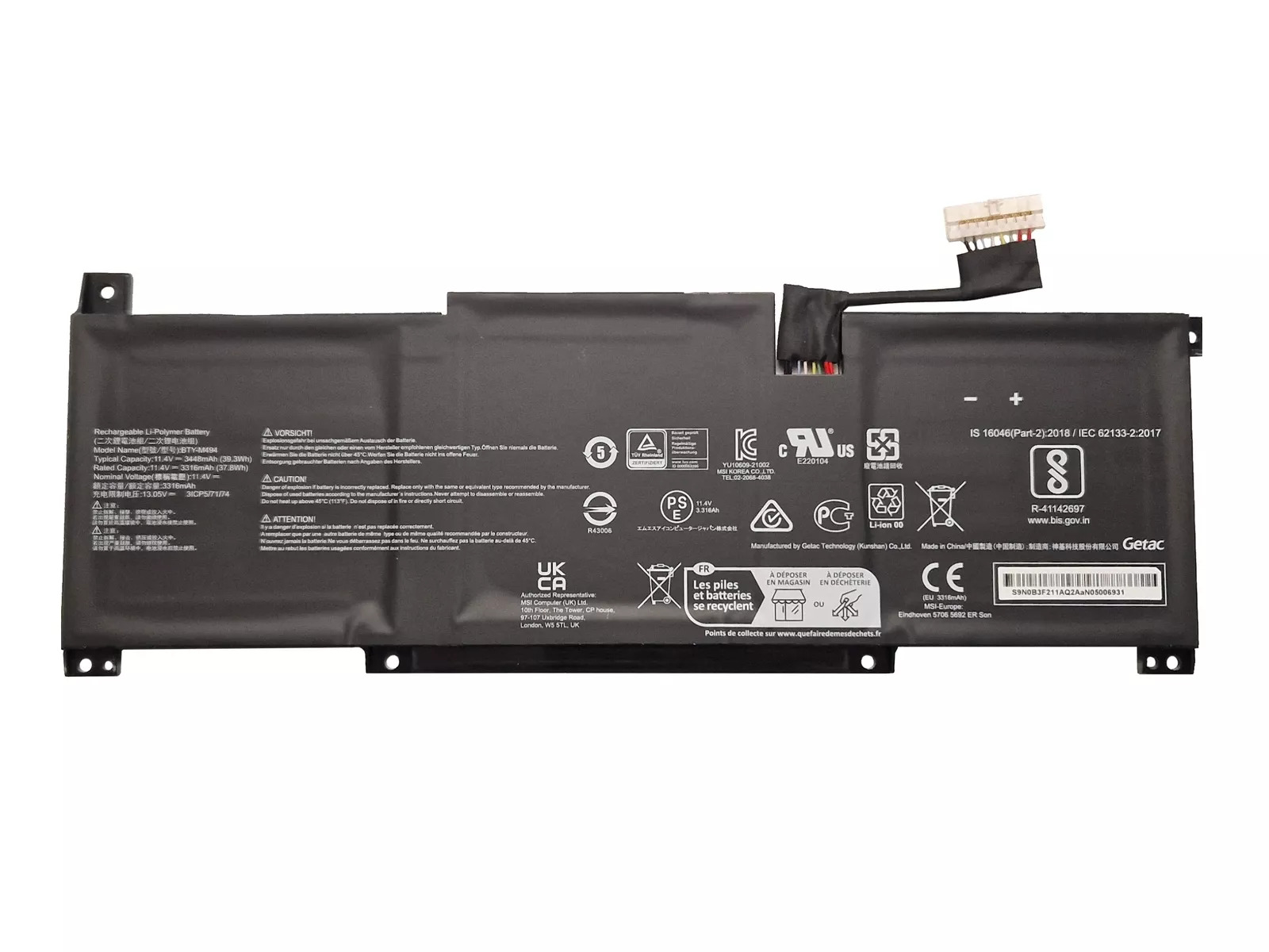 Accu Batterij MSI BTY-M494(3ICP5/71/74) 39.3Wh