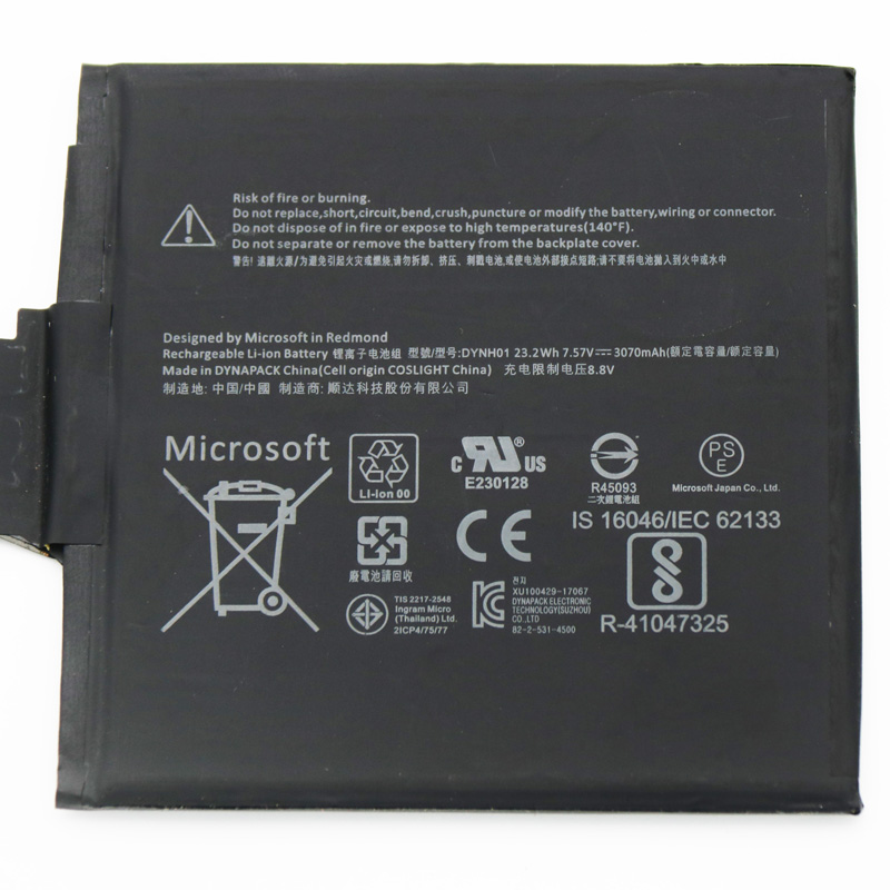 Originele Microsoft DYNH01 Microsoft DYNH02 Accu 3070mAh 23.23Wh 2-Cellen