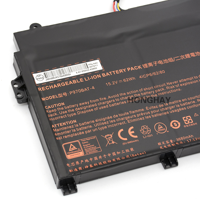 3680mAh 62Wh 4 Cellen Mifcom SG6 i7 RTX 2070 SSD(P960RF) Accu Batterij