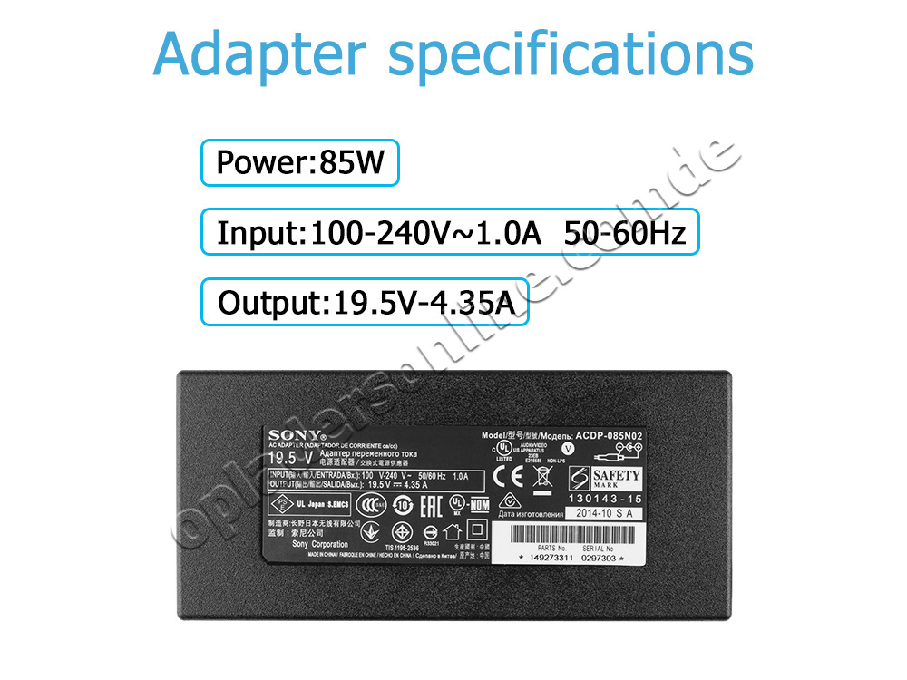 Origineel 85W Sony KDL-32WE610 KDL32WE610 Adapter Voeding Oplader + Koord