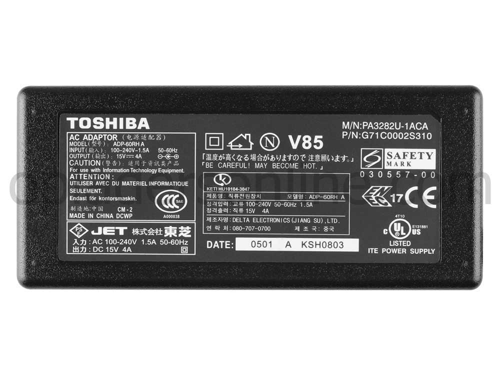 60W Toshiba Tecra 8200-01EQP Adapter Voeding Oplader + Koord